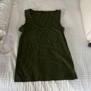 J. Crew Dark Green Ruffle Sleeve Tank Top